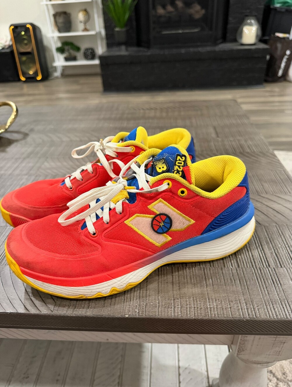 New Balance Mens Red & Yellow Athletic Sneakers